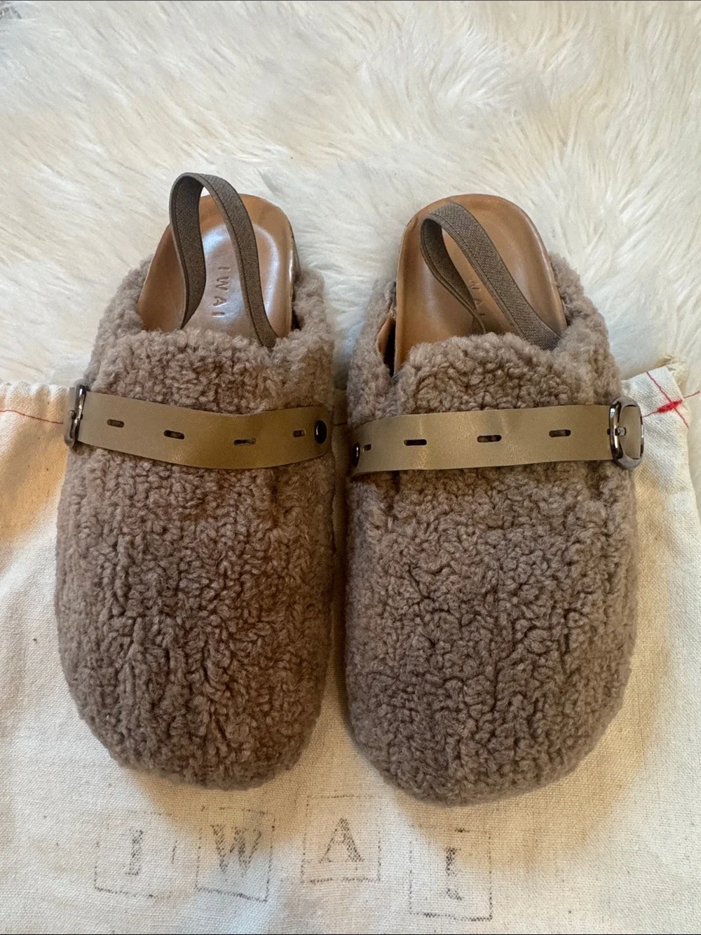 NWOT Size 30 IWAI Grey Fuzzy Slip-on Mules!